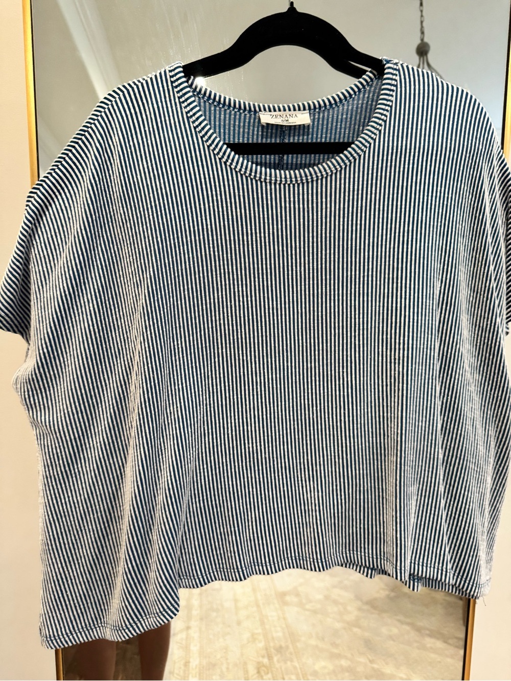 Zenana Outfitters Navy and White Striped Short Sleeve Tee